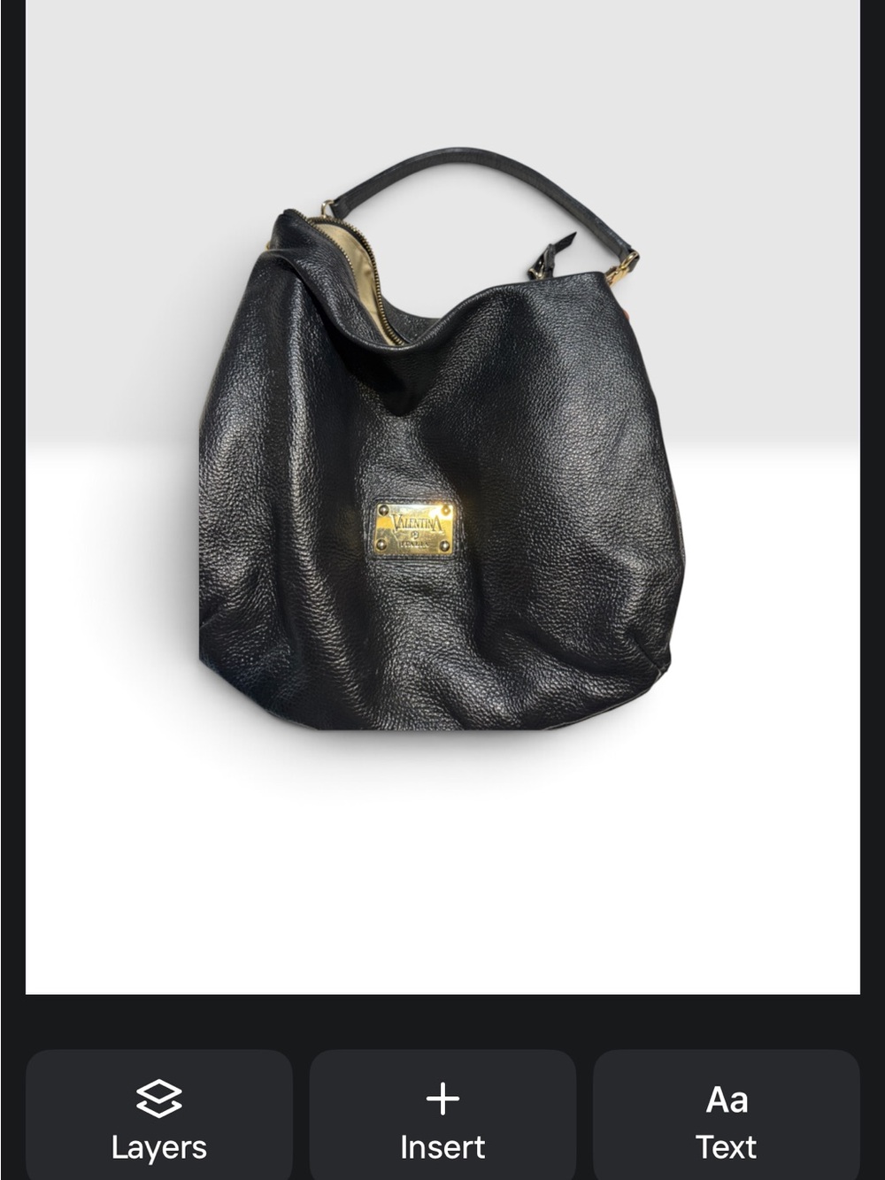Valentino Black Pebbled Leather Hobo with Gold Plaque